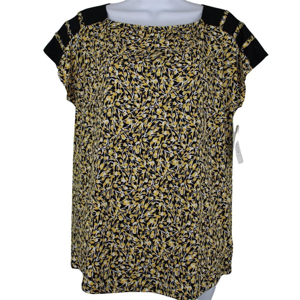 Linda Matthews Women's floral blouse Yellow & black  (NWT) Size M